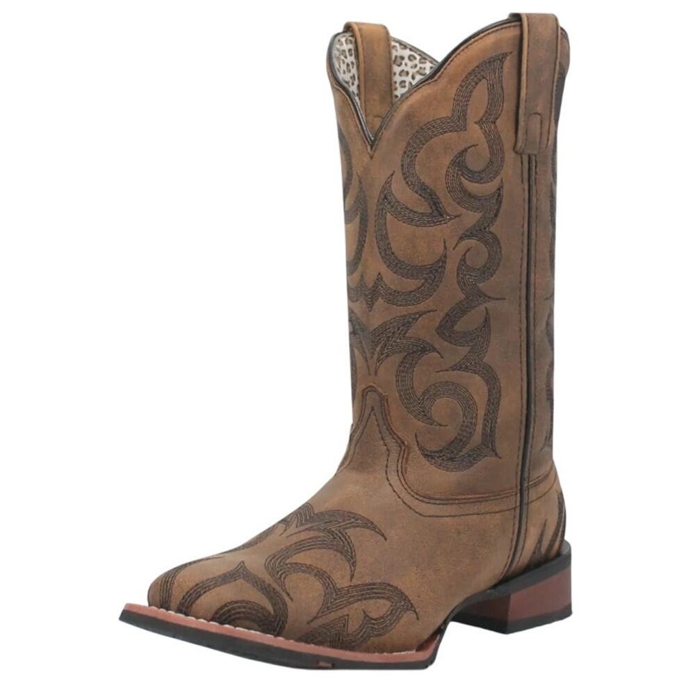 Laredo Women Sariah Cowboy Boot US 8 Wide Brown Leather Embroidered Mid Calf NIB